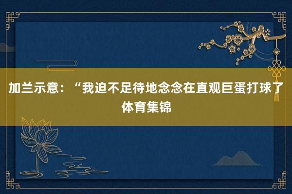 加兰示意：“我迫不足待地念念在直观巨蛋打球了体育集锦